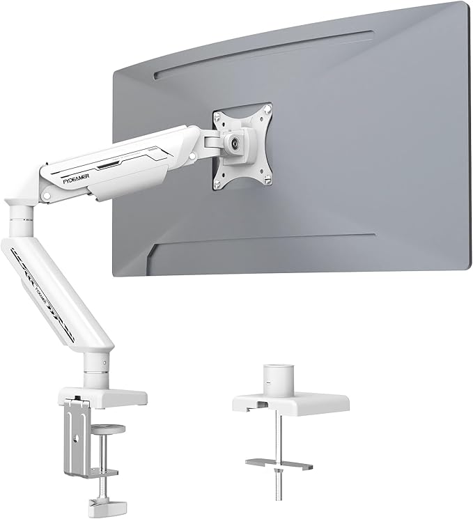 Monitor Arm, Gas Spring Monitor Stand for 17-35 Inch Screens up to 24.3 lbs, Adjustable Mount with C-Clamp & Grommet Base, Ergonomic Computer Monitor Mount (Single Arm White)