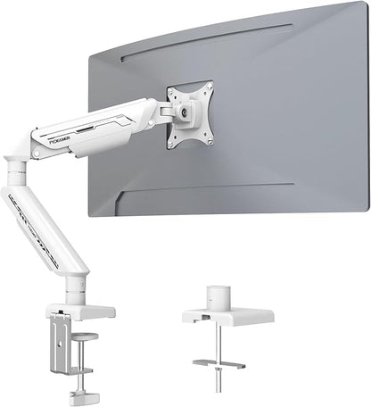 Monitor Arm, Gas Spring Monitor Stand for 17-35 Inch Screens up to 24.3 lbs, Adjustable Mount with C-Clamp & Grommet Base, Ergonomic Computer Monitor Mount (Single Arm White)