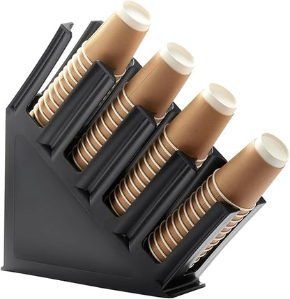CURTA Paper Cup and Lid Holder, Disposable Paper Cup Dispenser 4 Compartment Coffee Cup and Lid Storage Organizer Holder for Countertop Coffee Station Bar Restaurant Breakroom