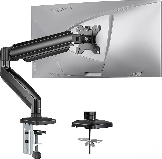 ErGear Single Monitor Arm, Adjustable Monitor Mount for 13–49 inch Screens, Computer Monitor Stand with VESA Mount, C-Clamp & Grommet Base, Max Load 22 lbs, Max VESA 100x100mm, EGSS25B