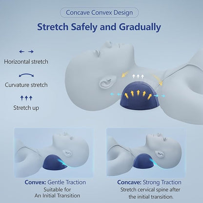 ComfortLife Small Neck Stretcher Pillow for Pain Relief, Medium Soft Cervical Traction Device Neck Mild Support Pillow Foam Cervical Neck Pillow for Tension Muscle Relax Relief (Dark Blue)