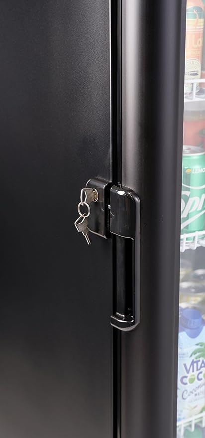 PremiumLevella PRF1257DX Glass Door Display Refrigerator 12.5 cu ft Commercial Beverage Cooler Merchandiser With Customizable Lightbox - Black