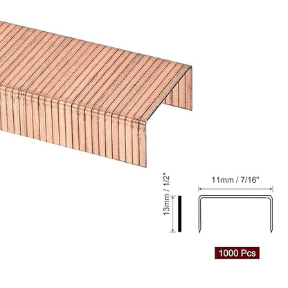 uxcell Gauge Narrow Crown Staples 1-3/8"x3/4", 1000Pcs Electroplated Steel for Pneumatic, Electric Stapler, Copper