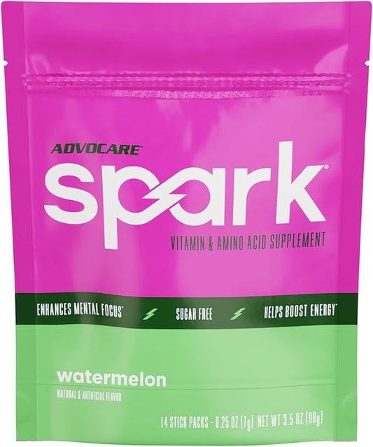 AdvoCare Spark - Energy Drink Mix - Vitamin & Amino Acid Supplement - Supports Energy & Focus - Portable Immune Support - Sugar-Free - Watermelon, 14 Stick Packs (3.5 oz)