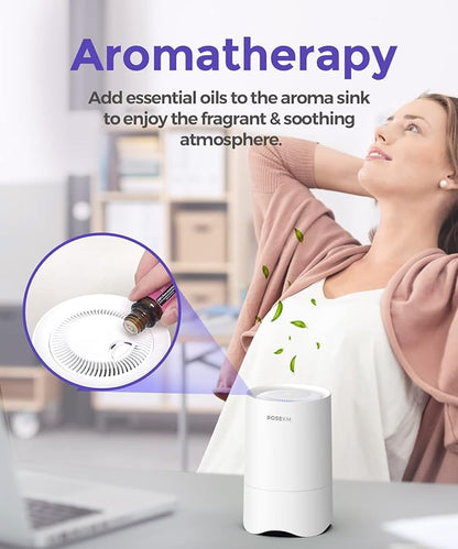 Small Air Purifier for Home Bedroom, Personal Desk Mini Air Purifier, Room Hepa Air Purifier Fresheners Cleaner for Dorm, Pets, Smoke, Desktop, Office (White)