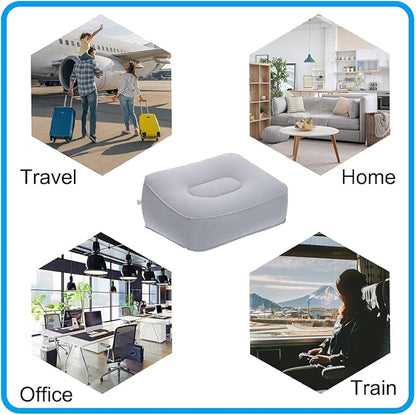 Travel Foot Rest Pillow, Soft Flocking Pillow, Flights Relax Cushion Ottomans Leg Up with Air Pump for Office, Home Relax, Camping and Travel Use (Gray)