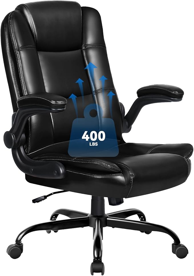 OFIKA 600LBS Large Heavy Duty Office Chair with 5D Flip Arms, Big and Tall Office Chair,High Back Computer Executive Desk Chair with Adjustable Lumbar Support,Dual Rubber Wheel(Black)