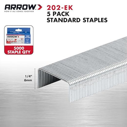 Arrow 202-EK 1/4-Inch Length Galvanized Steel Staples for Desktop Staplers only, Office Supplies for Desk Staplers for Business, Classroom Supplies, Home Office, and Craft Use, 5-Pack, 5000 Per Pack