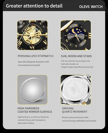OLEVS Watches Men Waterproof Luxury Big Face Mens Watch Stainless Steel Quartz Analog Dress Watches for Men Luminous Multifunction Man Watch Relojes De Hombre