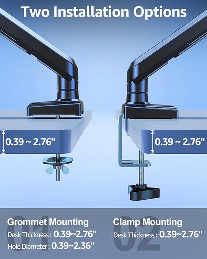 Single Monitor Mount for 32 27 24 22 inch Screen, Gas Spring Arm Holds 4.4-22 lbs, Monitor Desk Mount, Gaming & Home Office Use, VESA 75x75mm & 100x100mm, Freelift Pro Black
