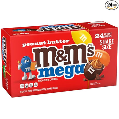 M&M'S Peanut Butter Chocolate Candy, Full Size 2.83 oz Bag, Pack of 24 Bulk Candy Chocolate