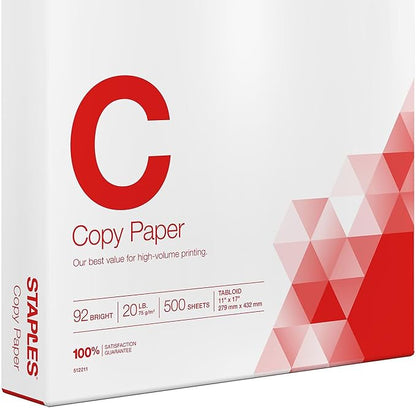 Staples 512211 11-Inch X 17-Inch Copy Paper 20 Lbs 92 Brightness 500/Ream (190450)