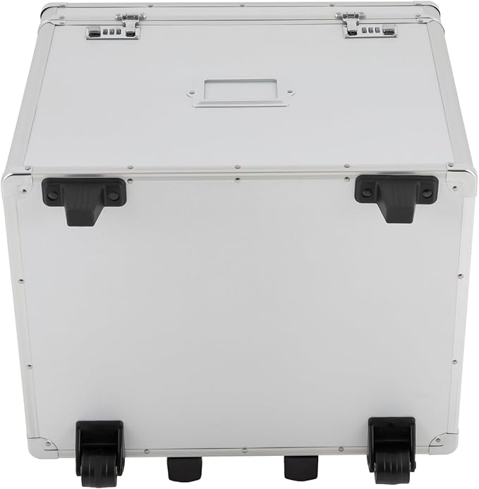 Rolling File Box with Telescopic Handle, Locking File Cabinet with Lock, Files Cart with Wheels, Mobile Business Case, Aluminum Alloy Hand Pull File Case for Home, Office, Bank - Silver