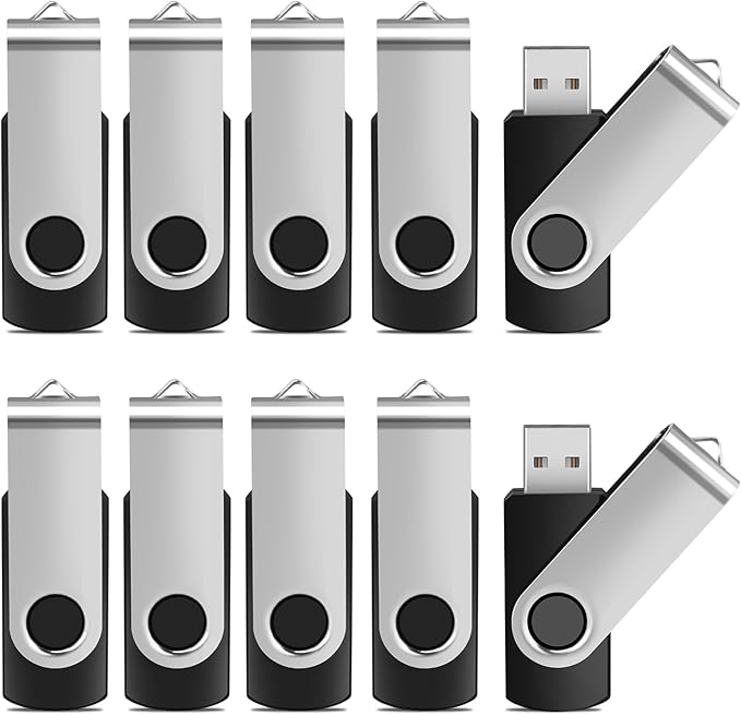 Generic 10Pack 32GB Flash Drive Thumb Drives, USB Drive 32 GB USB2.0 Swivel Metal USB Memory Sticks, Multipack Jump Drives Colorfufl Pen Drives for Data Storage Backup (10Pack Black, 32GB)