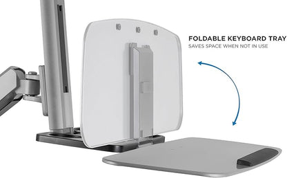 Mount-It! Sit Stand Dual Monitor Wall Mount Workstation & Stand Up Computer Station with Articulating Keyboard Tray Arm and CPU Holder