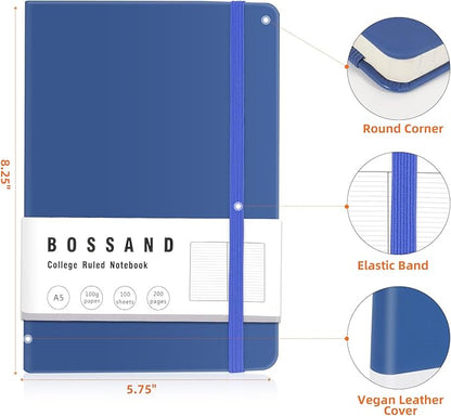 BOSSAND Lined Journal Notebooks, 6 Pack A5 Journals for Writing, 200 Pages 100 GSM Thick Classic Ruled Paper, Hardcover, 8.25 inches x 5.75 inches, 6 Colors