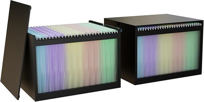 Bamboo Hanging File Boxes with Lids 2 Pack, File Organizer Box for Letter/Legal File, File Box with Hanging Folders Acrylic Light Easy Assembly File Storage Boxes for Home Office, Black