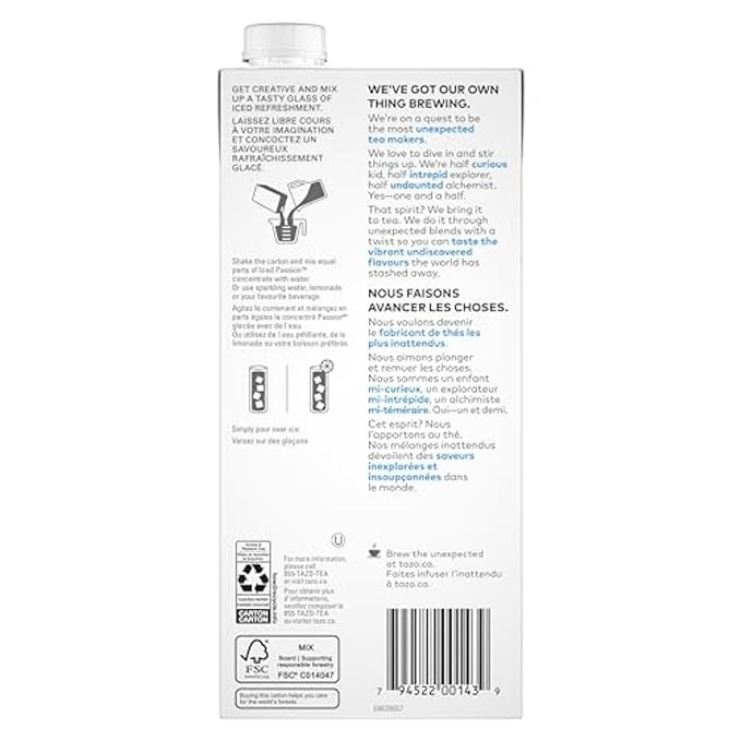 TAZO Iced Passion Concentrate, Herbal Fruit Tea, Caffeine Free, Easy-to-Serve for Everyday Refreshers and Mocktails, 32 oz Carton (Pack of 2)