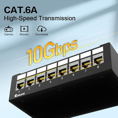 8Port Patch Panel CAT6A Keystone Patch Panel Shielded Network Patch Patch with Smart Cable Management for Home/Office Network (1U 8Port, CAT6A)