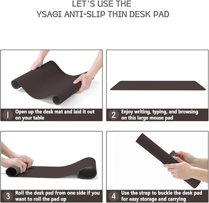 YSAGi Non-Slip Leather Desk Pad L Size, Waterproof Laptop Computer Desk Keyboard Mat, Table Protector Blotter Mat, Large Mouse Pad for Office/Work/Home/Decor(Dark Brown, 35.4" x 17")