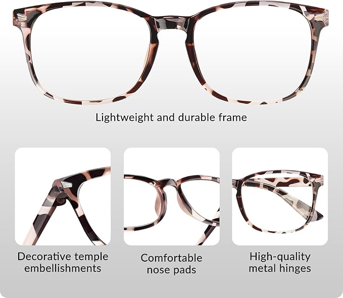 Blue Light Glasses for Woman Men | 99% Blue Light Blocking Glasses for Computer Gaming TV Phone Screen Square Frame | Anti Eyestrain & UV Glare Protection - 3 Pair