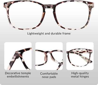 Blue Light Glasses for Woman Men | 99% Blue Light Blocking Glasses for Computer Gaming TV Phone Screen Square Frame | Anti Eyestrain & UV Glare Protection - 3 Pair