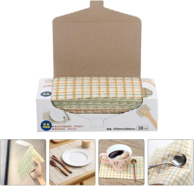 Disposable Kitchen Dish Cloths and Tableware Wipes, 30×42cm, 30pcs, Dual-use Cleaning Cloths for Dishwashing and Household Cleaning