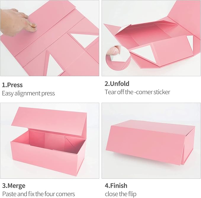 Pink Gift Box 12" x 6" x 4" with Magnetic Closure Lid Gifts Boxe for Presents,Bridesmaid Gifts Boxes,Cute Box,Birthday Gift Boxe,Luxury for Gifts Packaging, Magnetic Gift Boxes for Wrapping Gifts (Pink)