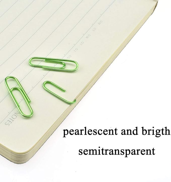 HAHIYO Paper Clips 1.1" (28mm) Length Green Paperclips Bright Colors Vinyl Coated Prevent Scratching Tearing The Pages Sturdy for Bookmark Organize Home Office School 150 Pack
