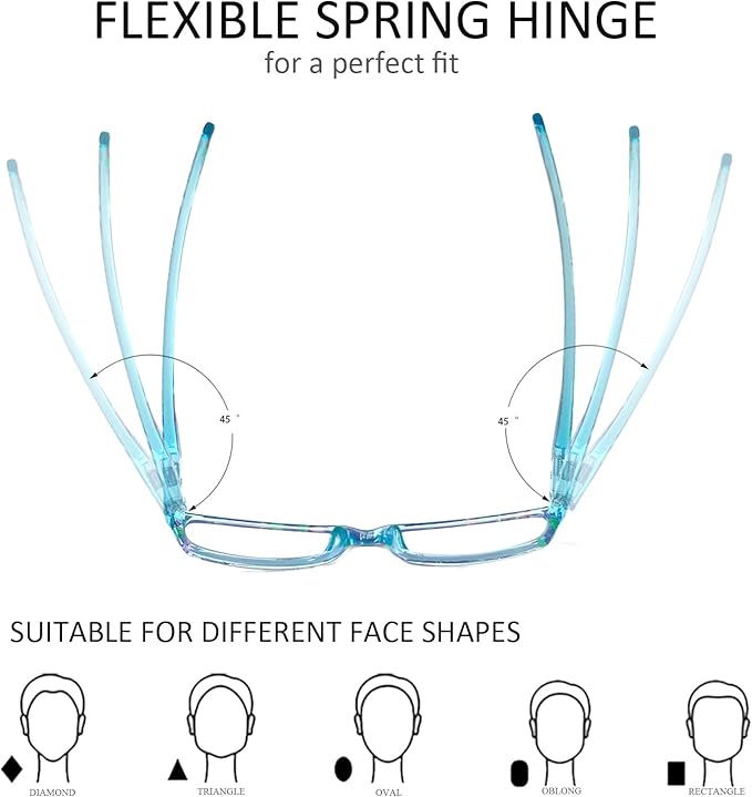 Henotin 6-Pack Reading Glasses Blue Light Blocking Anti Eyestrain Computer Reading Glasses for Women and Men Readers (Mix Color-D, 4.00, Diopters)