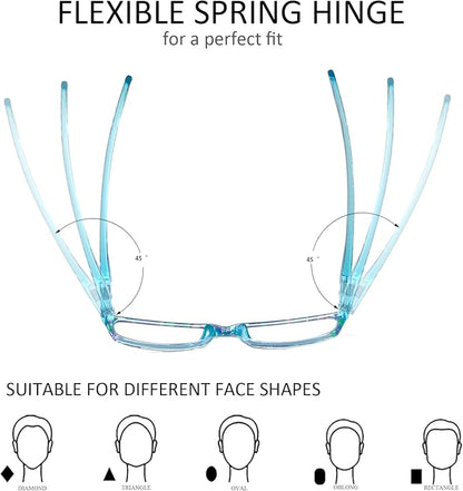 Henotin 6-Pack Reading Glasses Blue Light Blocking Anti Eyestrain Computer Reading Glasses for Women and Men Readers (Mix Color-D, 4.00, Diopters)