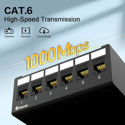 6Port Patch Panel CAT6 Keystone Patch Panel Shielded Network Patch Patch with Smart Cable Management for Home/Office Network (1U 6Port, CAT6)