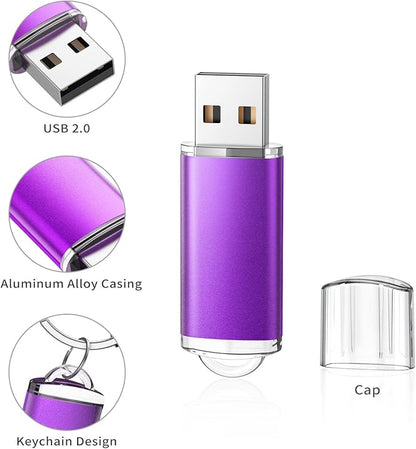 64GB Flash Drive 10 Pack 64G USB Flash Drive K&ZZ 64 GB Thumb Drive Memory Stick Gig Stick USB 2.0 Pen Drive Zip Drive Jump Drive, 5 Colors (Purple, Blue, Pink, Green, Orange)