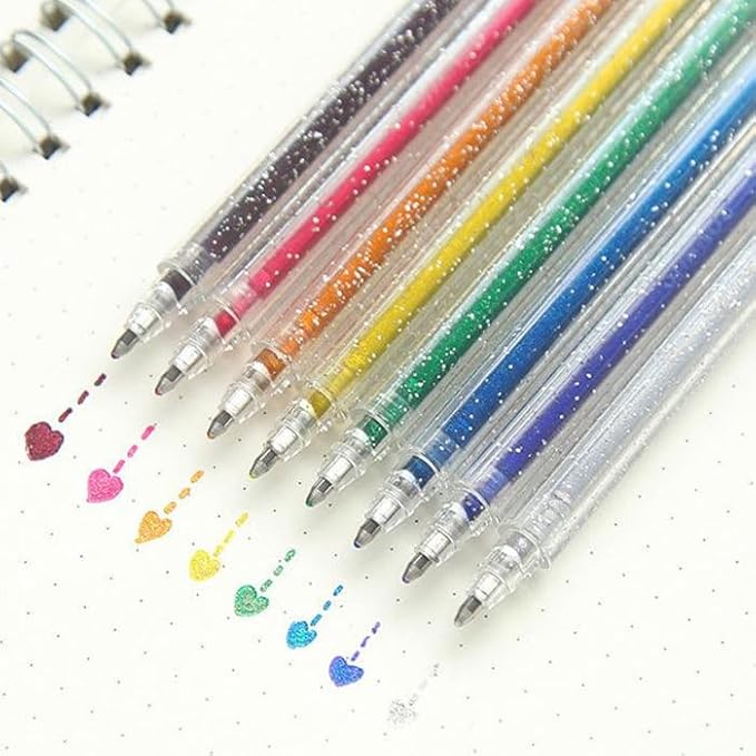 Grabie Glitter Gel Pens,12 Colors Gel Pens for Coloring,Metallic Vibrant Sparkle Colorful Pen, Colored Neon Gel Pens for Adult Coloring Books, Sparkle Pen, Gelly Roll Pens