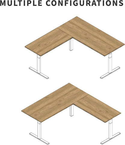 VIVO Electric Height Adjustable 67 x 60 inch Corner Stand Up Desk, 2 Rustic Vintage Brown Solid Table Tops, White Frame, Memory Controller, L-Shaped Workstation, 3E Series, DESK-KIT-3E6WN