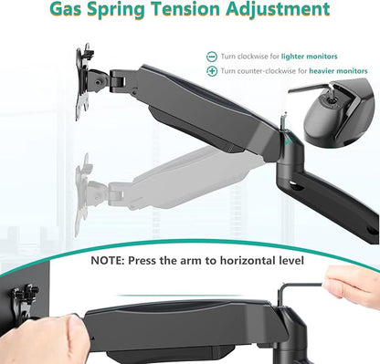 WALI Dual Monitor Wall Mount for 17 to 32 inch Screens, Monitor Wall Mounts for 2 Monitors, Holds up to 22 lbs, Fully Adjustable Gas Spring Monitor Arm,75x75/100x100 VESA Wall Mount (GSWM002), Black