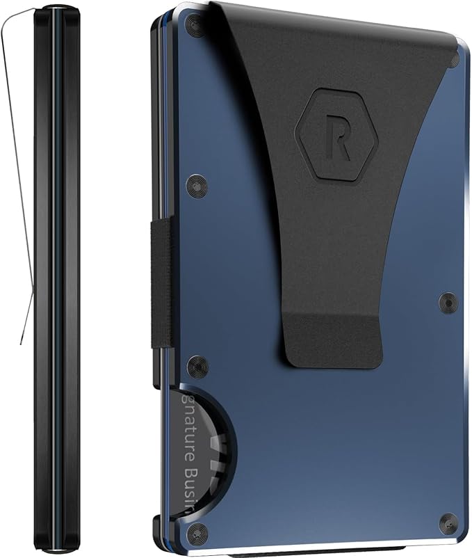 The Ridge Wallet for Men - Slim Minimalist Compact Wallet and Card Holder, RFID Protected Front Pocket Wallets with Integrated Money Clip (Alpine Navy)