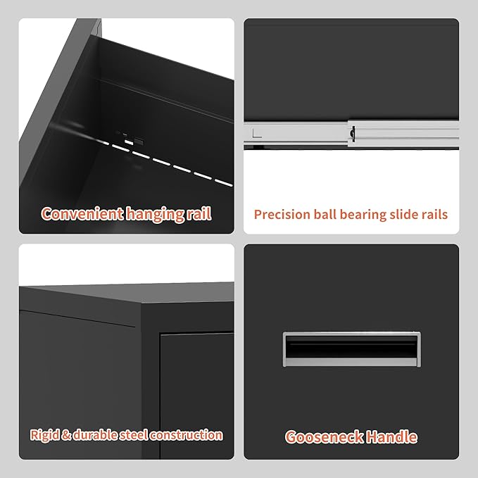 2 Drawer Metal File Cabinet with Lock Heavy Duty Home Office Steel Vertical Filing Lockable Cabinets for Legal/Letter Size File,Assembly Required