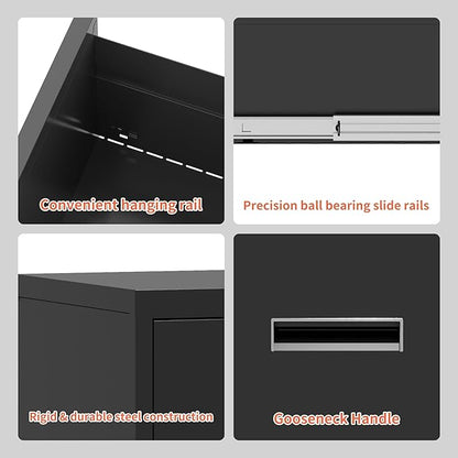 2 Drawer Metal File Cabinet with Lock Heavy Duty Home Office Steel Vertical Filing Lockable Cabinets for Legal/Letter Size File,Assembly Required