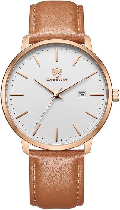CHEETAH Minimalist Waterproof Quartz Watches for Men with Leather Strap, Auto Date
