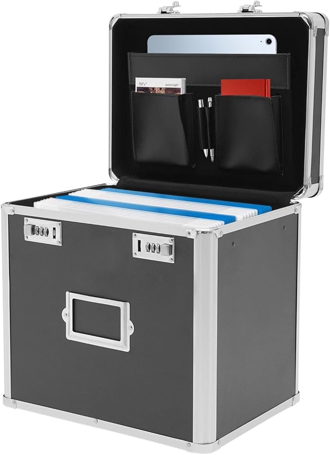 Storage File Boxes, Locking File Organizer Box, 13.5” Portable with Handle, Large Capacity Combination Box, Lockable File Cabinet, Secure Document Box for Letters, Office