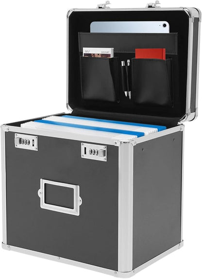 Storage File Boxes, Locking File Organizer Box, 13.5” Portable with Handle, Large Capacity Combination Box, Lockable File Cabinet, Secure Document Box for Letters, Office