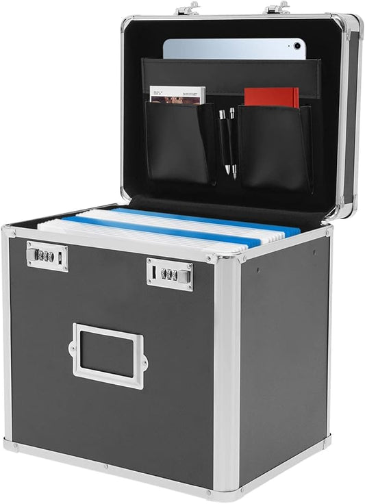Storage File Boxes, Locking File Organizer Box, 13.5” Portable with Handle, Large Capacity Combination Box, Lockable File Cabinet, Secure Document Box for Letters, Office