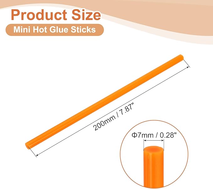 uxcell 8 Pcs Mini Hot Glue Sticks, 0.28" Dia x 7.87" Long EVA Glue Gun Sticks, Orange Mini Hot Melt Glue Sticks for DIY Craft Sticky Projects