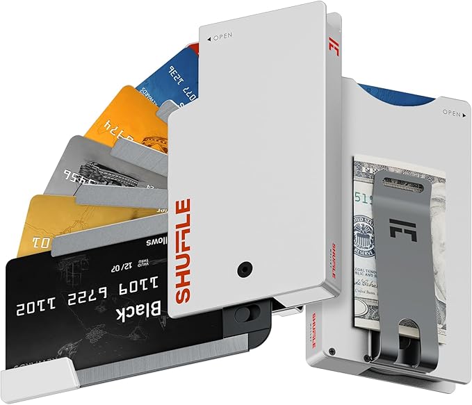 Shuffle Wallet for Men - Innovative Deck-of-Cards Opening Mechanism Wallet with RFID Blocking, Ultim Slim Modular Design to Holds 6-8 Cards, Sleek Money Clip & Aluminum Men Wallet (Polar Ice)