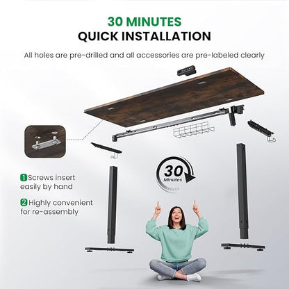 SIAGO Electric Standing Desk Adjustable - 55 x 24 Inch Sit Stand up Desk with Cable Management - 3 Memory Preset Adjustable Height Table