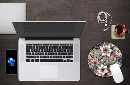 Floral Mandala Pattern Mouse Pad Round Non-Slip Rubber Mousepad Laptop Office Computer Decor Cute Desk Accessories Customized Design Mouse Pad