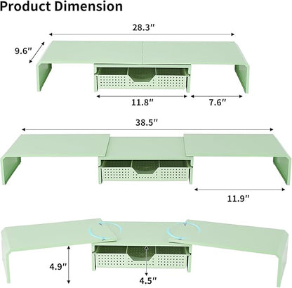 Dual Monitor Stand Riser with Drawer, Desk Organizer and Accessories, Metal Laptop Stand for Desk, Workspace Desktop Stand for Computer, Laptop, TV and More (Mint Green)