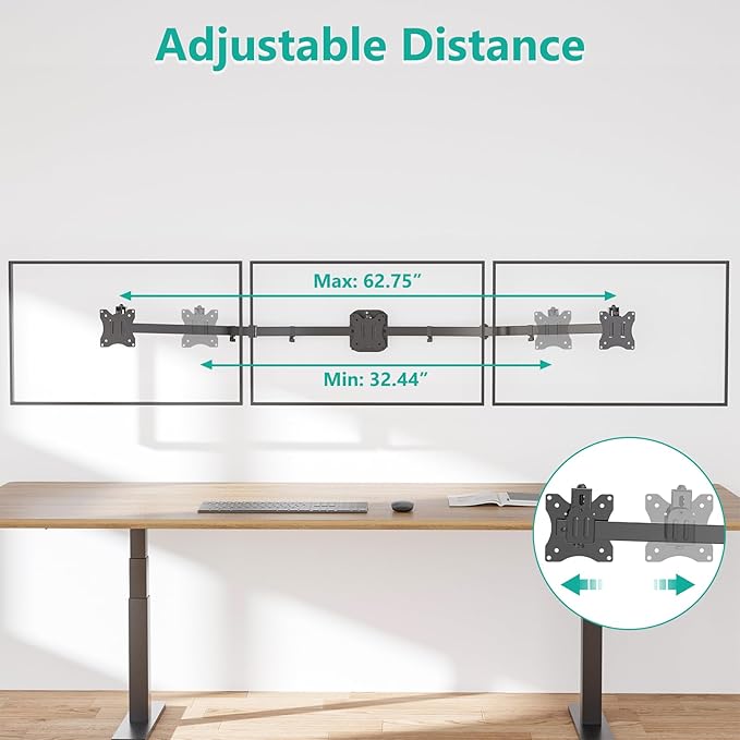 WALI Triple Monitor Wall Mount for 32" Screens，Each Arm Holds up to 19.8 lbs.Swivel Tilt Curved Wall Mount with Mounting Holes 75x75/100x100mm.(013ARMN), Black