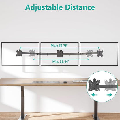 WALI Triple Monitor Wall Mount for 32" Screens，Each Arm Holds up to 19.8 lbs.Swivel Tilt Curved Wall Mount with Mounting Holes 75x75/100x100mm.(013ARMN), Black